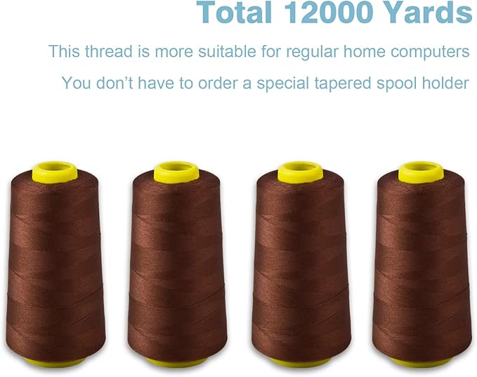 Brown Serger Thread All-Purpose Thread for Sewing, Polyester, 4 Cones of 3000 Yards Each Spool for Sewing Machine