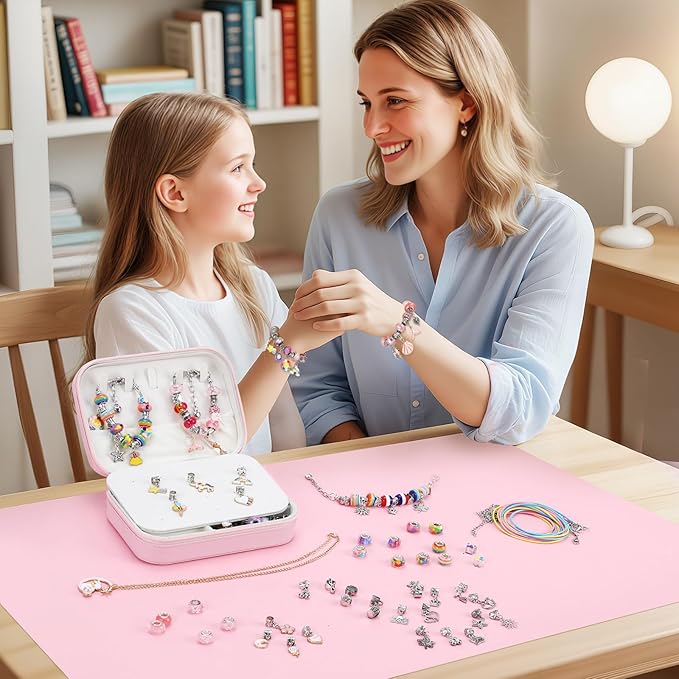 Emibele Bracelet Making Kit for Girls, 133 PCS Jewelry Making Kit DIY Art Crafts Toy with Portable Jewelry Organizer Box for Girls 5-12, Gifts for Teens Women on Birthday Valentines Christmas
