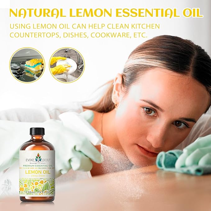 EVOKE OCCU Lemon Essential Oil for Cleansing Skin Home Diffuser Massage - 4 FL Oz