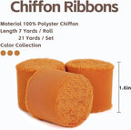 3 Rolls Orange Handmade Fringe Chiffon Ribbon 1.5" x 7Yd Yard Silk-Like Colorful Rustic Ribbon for Bouquets Wrapping Decor Wedding Tie Invitations Crafts