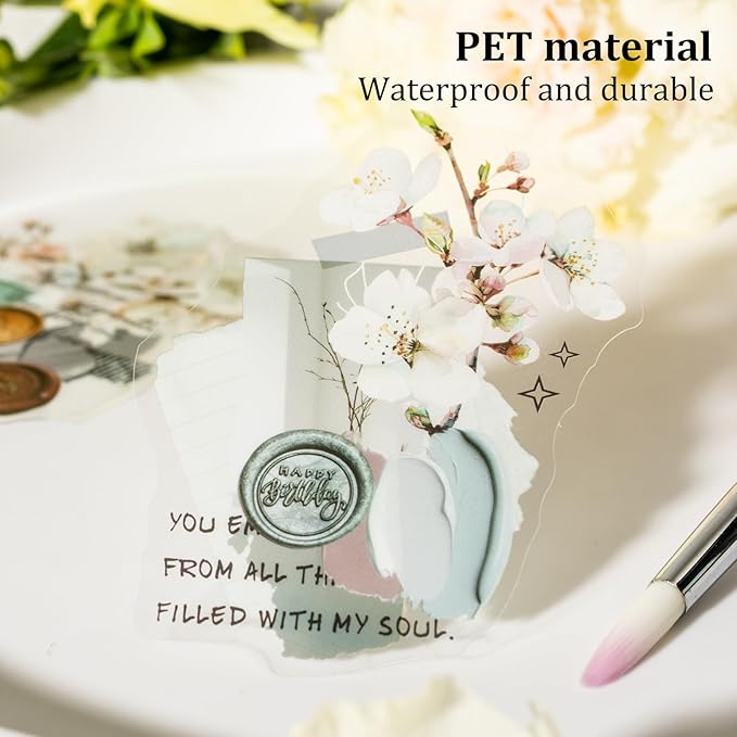 Vintage Botanical PET Sticker Set, 120PCS Floral and Leaf Ephemera Stickers for Journaling, Scrapbooking, DIY Crafts, and Art Projects