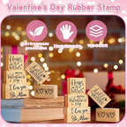 Watersay 6 Pcs Valentine Rubber Stamp Set Happy Valentine Day Wooden Rubber Stamp Vintage Art Print for Crafting Love Heart Pattern and DIY Scrapbooking Card Making Hand Book (Words)