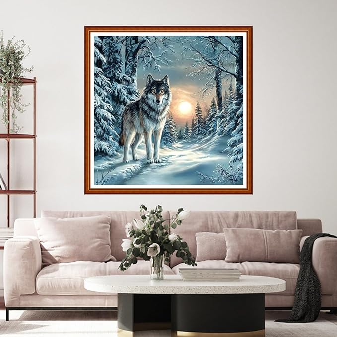 Funart Stamped Cross Stitch Kits for Beginners Full Range of Cross Stitching Preprinted Embroidery Kits for Adults, 11CT Embroidery Pattern Needlepoint Kits-Snow Wolf 18x18 inch