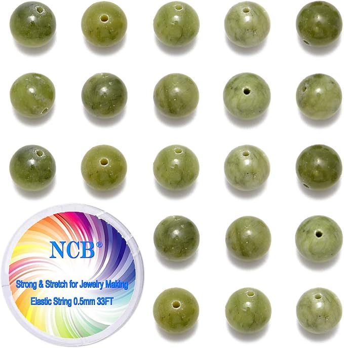 NCB 100pcs Natural Stone Beads for Jewelry Making Supplies, 10mm Loose Smooth Round Gemstone Beads for Bracelets, Necklace (Canadian Jade, 10mm 100Beads)