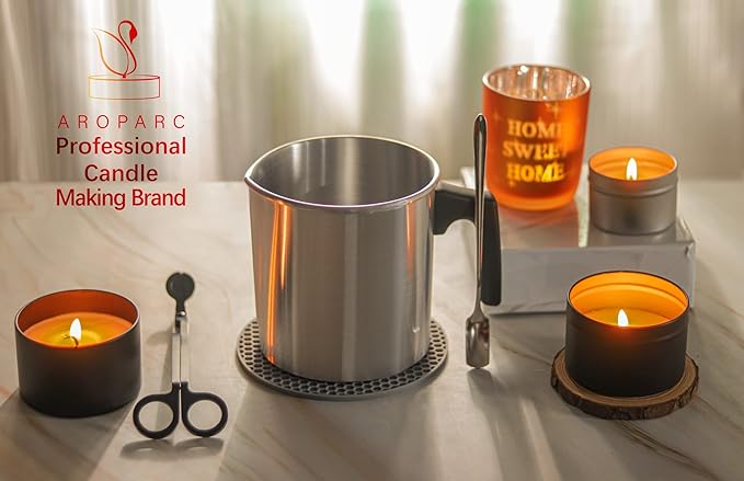 Aroparc Candle Making Pouring Pot, 1200ml / 40 oz Double Boiler Wax Melting Pot, 2lb Pouring Pitcher for Candle Making with Spoon, Wick Centering Device, Heat Resistant Mat