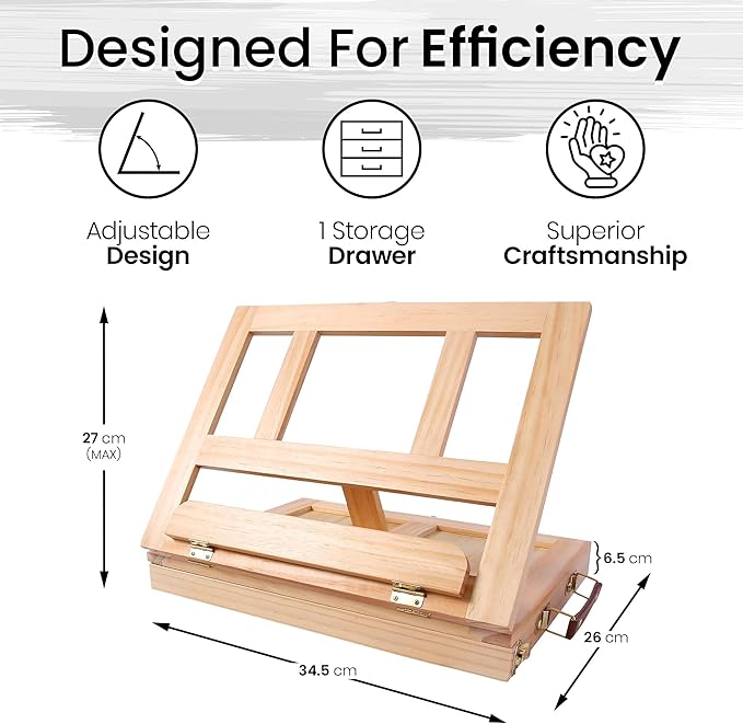 Artistik Mixed Media Easel Art Set – 34-Pc Wooden Desktop Easel Box Paint Set with Acrylic Paints, 3 Canvas Boards & Oil Pastels – Beginners & Artists Painting Kit