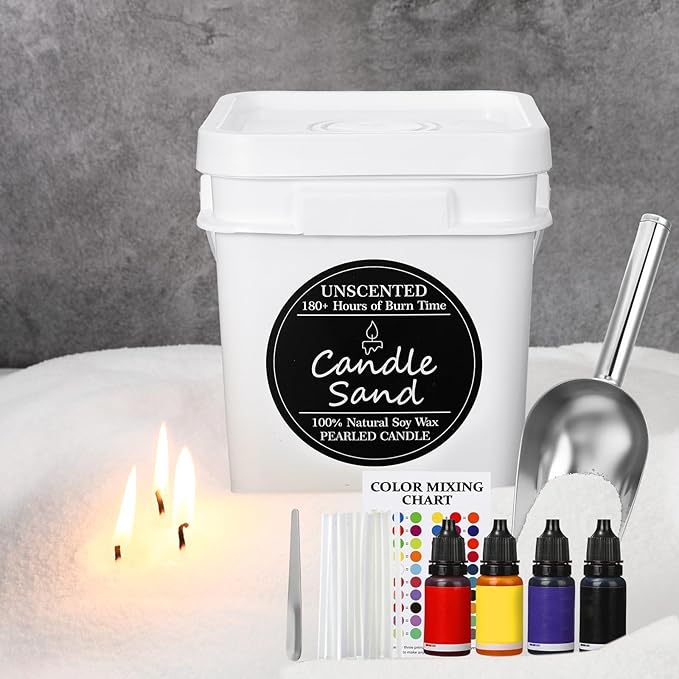 Conelist 11 lb Pearled Candle Sand DIY Candle Sand Wax with 100 Wicks Four Dye with Stirring Spoon Ice Scoop for Refillable Beaded Wax Sand All Natural Sand Candle Wax for Candle Making Family Daily