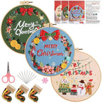 Konrisa Embroidery Kits Merry Christmas Pattern Embroidery Starter Kits for Adults Beginner DIY Sewing Needlepoint Cross Stitch Practice Kit Christmas Home Decoration Handmade Gifts