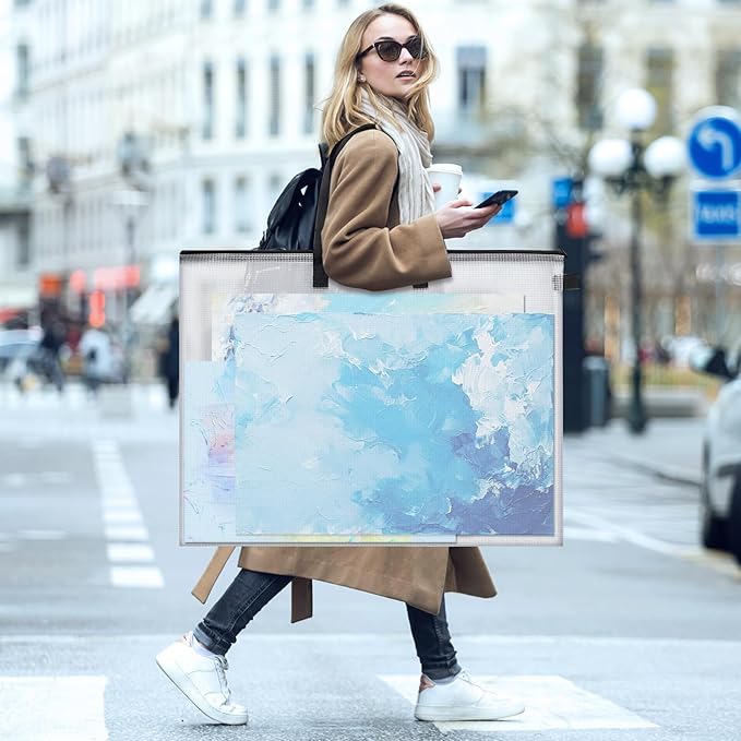 30x25 inches Extra-Large Art Portfolio Bag, Portfolio Folder for Artwork with Handle, Zippered Storage Folder for Poster, Scrapbook, Keepsake and Bulletin Board