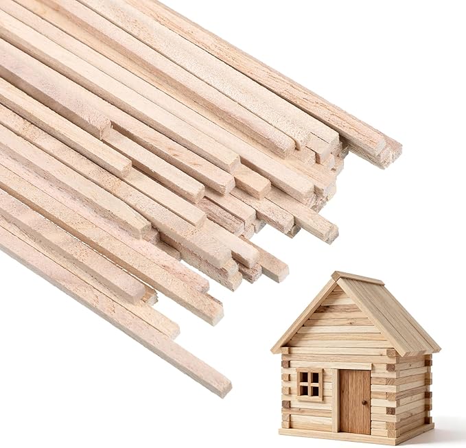 1/4" x 12" 50PCS Square Wooden Dowel Rods Small Wood Square Dowel Unfinished Bamboo Craft Hardwood Sticks Wooden Strips for Arts and DIYers, DIY Projects Home Decor Woodworking