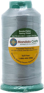 Mandala Crafts Bonded Nylon Thread Gray Heavy Duty Sewing Threads - 1500 YDs Size 69 210D T70 Tex 70 Thread for Leather Jeans Weaving Outdoor Marine Upholstery Threads