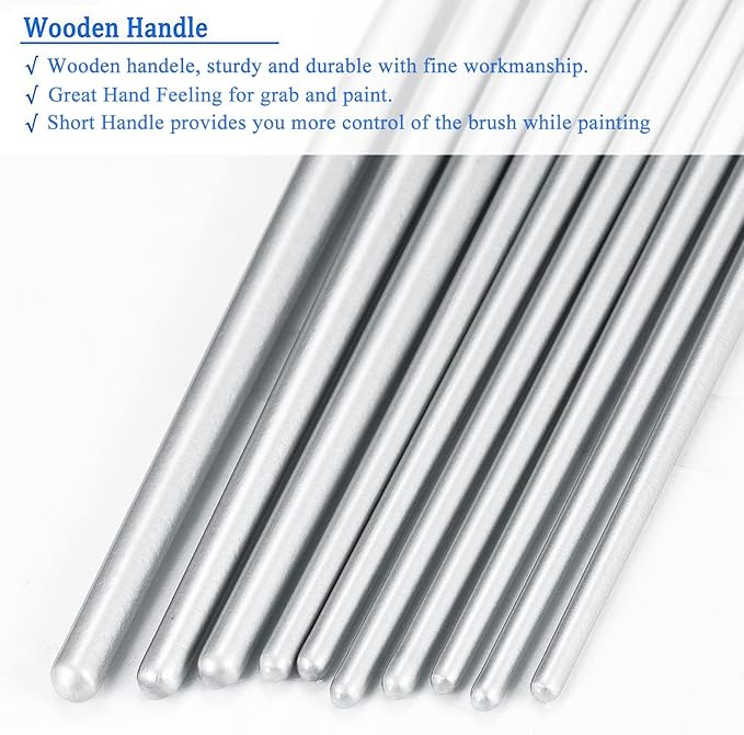 BOSOBO Paint Brushes Set, 2 Pack 20 Pcs Round Pointed Tip Paintbrushes Nylon Hair Artist Acrylic Paint Brushes for Acrylic Oil Watercolor, Face Nail Art, Miniature Detailing & Rock Painting, Silver