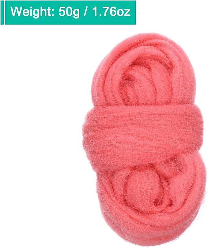 uxcell Needle Felting Wool, 1.76oz Natural Fibre Wool Roving Yarn Wool Felting Supplies for Needle Felting Yarns DIY Handcrafts, Pink