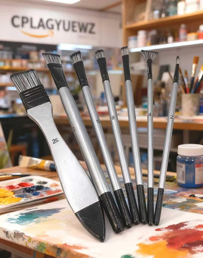 Paint Brushes Set, 1 Pack 7 Pcs Round-Pointed Tip Nylon Hair Artist Acrylic Paint Brushes for Acrylic Painting Oil Watercolor, Face Nail Art, Canvas, Miniature Detailing & Rock Painting