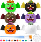 Pasimy 6 Set DIY Ceramic Succulent Planter Pots Paint Your Own Flower Pots Craft Kit Unpainted Bisque Paintable Flowerpot with Brush Palette Ready to Paint for Family Activity Gift (Bat)