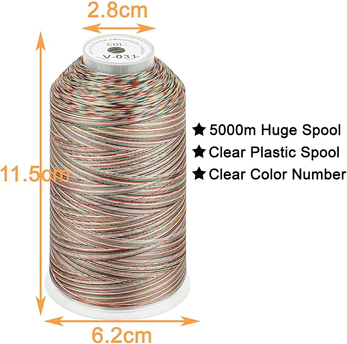 New brothread - Single Huge Spool 5000M Each Polyester Embroidery Machine Thread 40WT for Commercial and Domestic Machines - Variegated Color-V-031