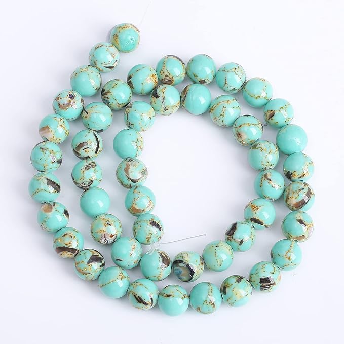 12mm 32pcs Turquoise Beads with Mother of Pearl Blue Howlite Shell Turquoises Stone Round Beads for Jewelry Making Bracelet