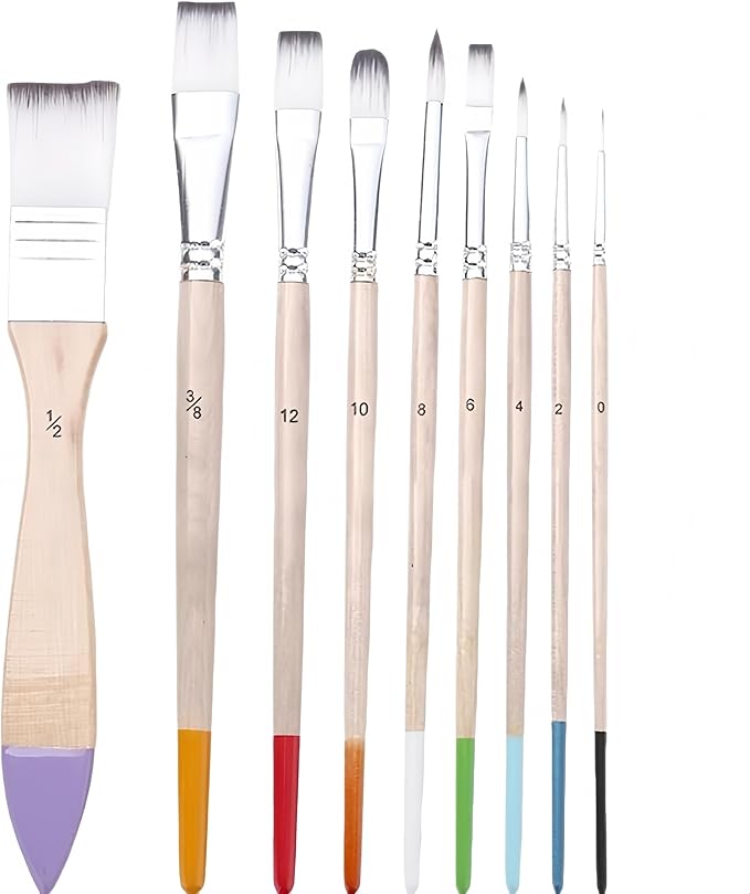 Paint Brushes Set, 1 Pack 9 Pcs Round-Pointed Tip Nylon Hair Artist Acrylic Paint Brushes for Acrylic Painting Oil Watercolor, Face Nail Art, Canvas, Miniature Detailing & Rock Painting