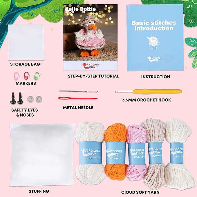CrochetBox Crochet Kit for Beginners - Porch Goose Starters Crochet Kit, Beginners Crocheting Kitting for Adults Teen, Gifts with Crochets Yarns, Hook, Step-by-Step Video, Instruction