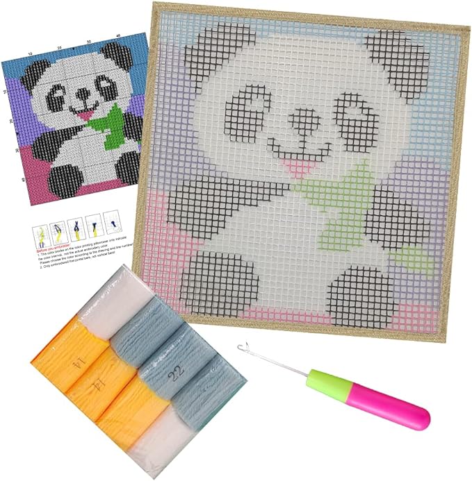 Latch Hook Kits Rug Panda Crochet Yarn Cushion Colour Pre-Printed Canvas Cover Rug Needlework DIY Hook and Latch Kit Christmas Home Decoration 30x30cm/12 X12inch