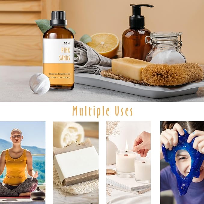 Pink Sands Fragrance Oil, MitFlor Single Scented Oils, Large Size Premium Grade Fragrance Oil for Diffuser, Soap & Candle Making Scent, Essential Oils for Home, 3.38 OZ/100ML