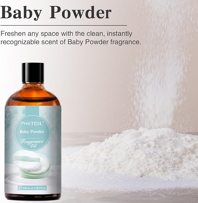 PHATOIL Baby Powder Fragrance Oils for Aromatherapy, 3.38FL.OZ Diffuser Oils for Home, Perfect for Aromatherapy, Humidifiers, Yoga, DIY Candle and Soap Making - 100ml