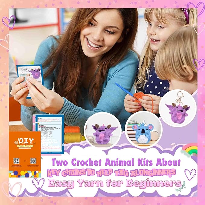 yhwsymgmho Crochet Kit for Beginners:2pcs Animals amigurumi Crochet Starter Kits with Step-by-Step Video Tutorials,Easy Knitting Set for Adults Kids,DIY Crocheting Doll Gift(Pterosaurs and Koalas)