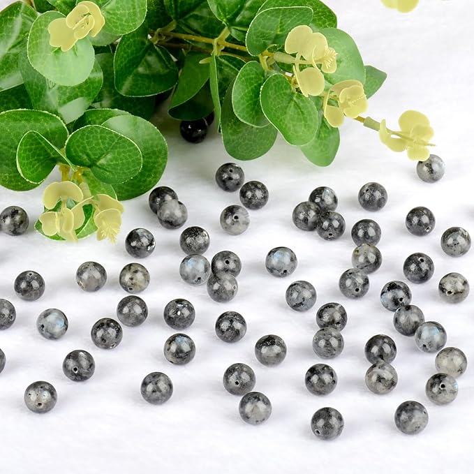 4mm 200pcs Natural Stone Round Beads Black Larvikite Genuine Stone Beading Loose Gemstone DIY Charm Smooth Beads for Bracelets Necklaces Earrings Hole Size 1mm (Black Larvikite 4mm)