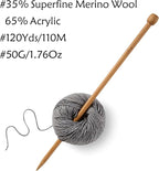 6 Balls Merino Wool Yarn, 12-Ply Luxurious and Soft Yarn for Hand Knitting & Crocheting, 1.76 OZ/50g, 120 yds/110 Meters(Dark Gray,6Balls)