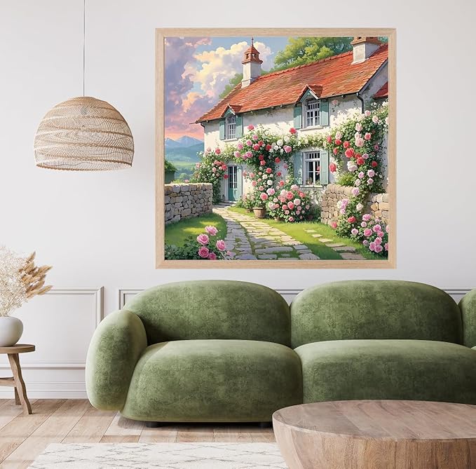 Flower House Diamond Painting Kits for Adults, 5D Diamond Art Painting by Numbers Kits, DIY House Diamond Dots Art Kits, Full Round Drill Diamond Art Kits for Adults for Home Wall Decor, 14x14 inch