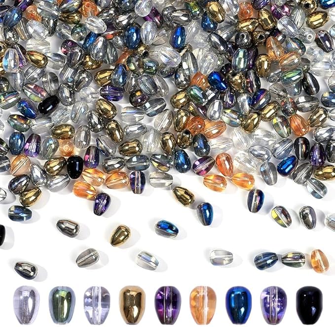 300pcs Glass Crystal Teardrop Beads 6X9mm Drop Glass Spacer Beads Colorful Clear Electroplated Color Crystal Beads for DIY Jewelry Bracelet Making (Drop)