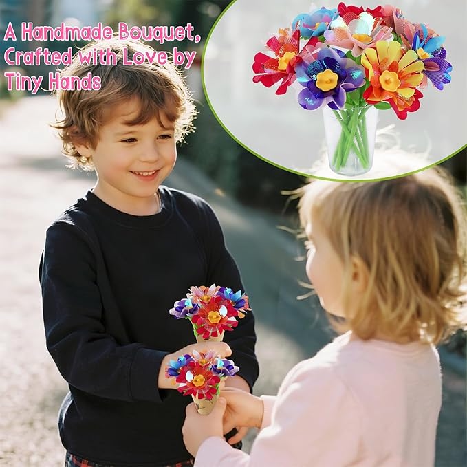 Glintoper Fabric Flower Craft Kit for Kids, DIY Bouquet Maker Toys Birthday Gift for Toddler Girls Age 4 5 6 7 8 9, Xmas Gifts for Preschool Girls, Educational Crafts Handmade DIY Activity Set