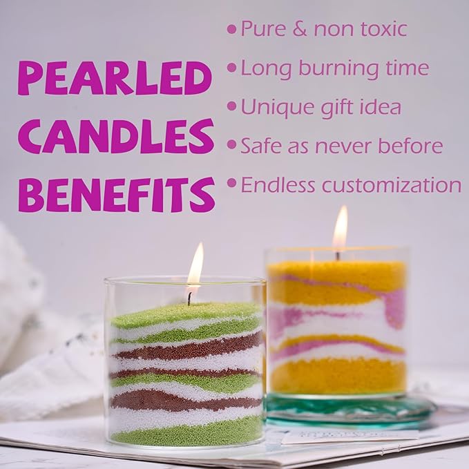 Pearled Candle Sand Wax Making Kit Refillable Pearled Wax with 1lb White and 700g 7 Colors 50 Wicks Scented Candle Supplies for Halloween, Christmas, Wedding, Home Decor