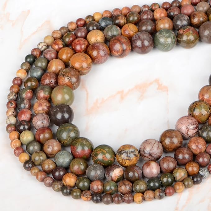 10mm 100pcs Natural Stone Beads Picasso Round Genuine Stone Beading Loose Gemstone Hole Size 1mm DIY Charm Smooth Beads for Bracelet Necklace Earrings (Picasso 10mm)
