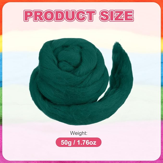 MECCANIXITY Wool Roving Yarn Soft Felting Wool 50g/1.76oz Pure Chunky Roving Yarn for Needle Felting Knitting Blanket Spinning Weaving Art DIY Craft Bright Green