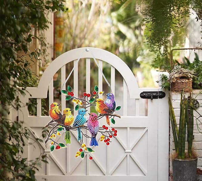 Spring Birds Diamond Painting Kits for Adults, DIY Pendant Diamond Art Kits for Beginners, 5D Special Shape Full Drill Hanging Diamond Gem Art Painting Kits for Window Suncatchers for Home Wall Decor