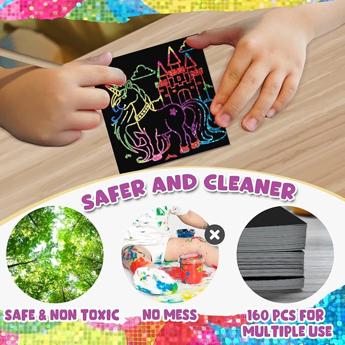 ZMLM 165 Rainbow Scratch Paper Art Crafts Mini Notes Kids Gifts 4 5 6 7 8 9 10 Years Old Girls Boys Students Teens Classroom Prizes School Supplies Birthday Party Travel Toy Gift(Holographic)