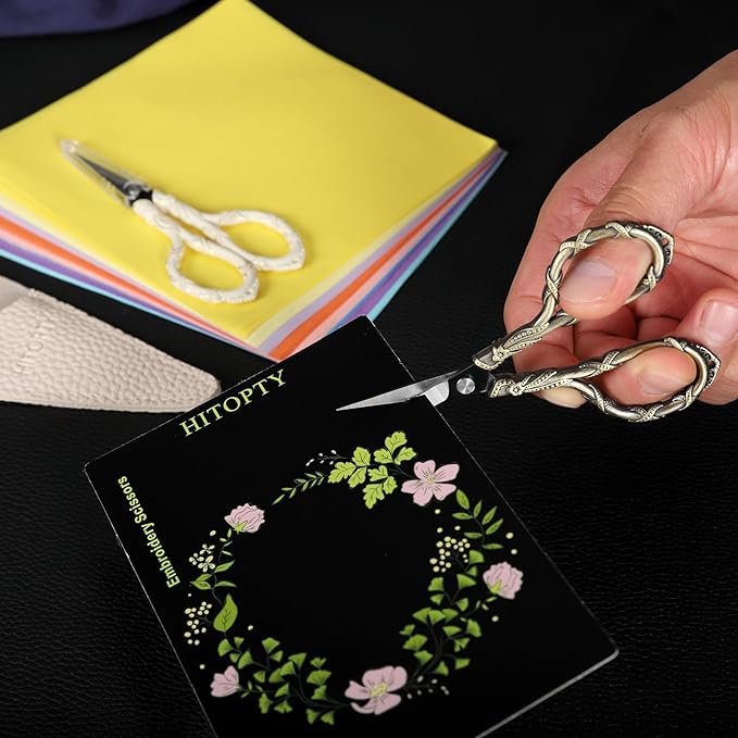 Sewing Scissors Small Sharp Vintage Embroidery Scissors, Tip Detail Thread Cutting Scissor for Craft Needlework Cross Stitch Daily Use Travel Shears with Cover