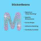 StickerBeans® Rhinestone Alphabet Letter Sticker M - Unique Sparkly Design 2” x 2” Cut-to-Shape Adhesive - Personalization, Collecting, Gifting, Scrapbooking, Decorating Laptops, Phone Cases, All Ages