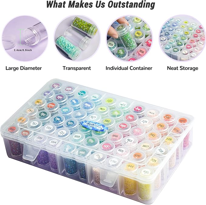 forever young Diamond Painting Storage Containers, 6 Pack 360 Grids Bead Organizer with Labels, Bead Organizers and Storage for Diamond Art Accessories and Tools Box