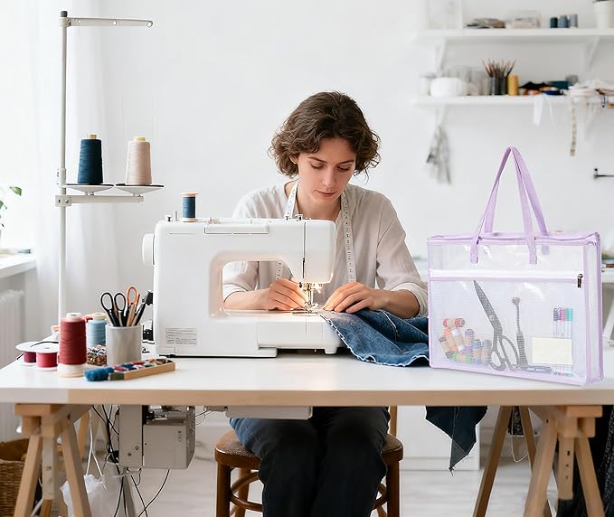 Qozary 5 Pcs Sew Project Bags for Quilting-A3 Sewing Craft Organizer Storage with Full-Zip & Handle, Needlepoint Project Bag for Embroidery, Knitting, Stitching, Cross Stitch and Crochet, Artworks