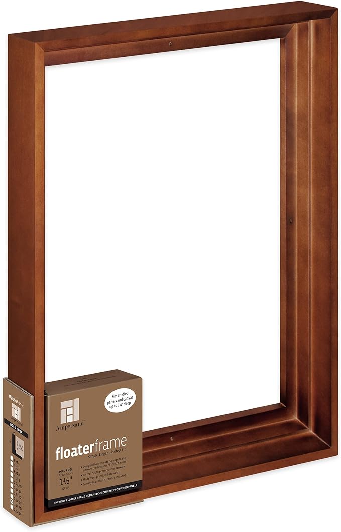Ampersand Floaterframe Readymade Frame for Flat and 1 1/2" Deep Wood Panel and Canvas Artwork, Paintings, Prints, and More, 16"x20", Walnut Bold