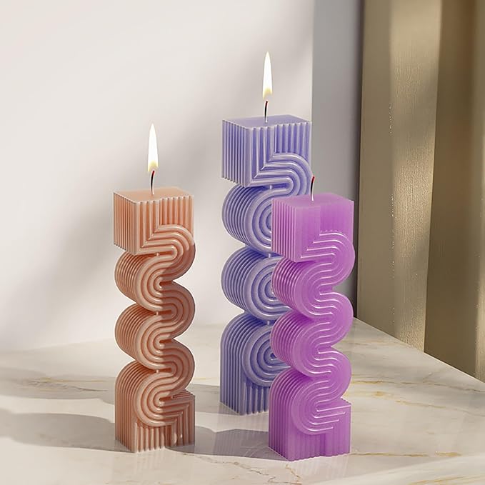2 Pack S Geometry Candle Mold Geometric Lines Spiral Pillar Resin Casting Mold Resin Making Molds Silicone Mold for Candle Home Decorate Candle Making 3D Animal Mold