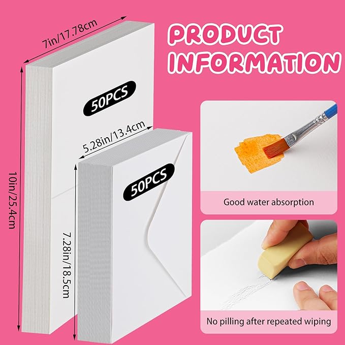 LUNARM Watercolor Cards with Envelopes 50 Sets Blank 5 x 7 in Foldable Postcards, 140lb/300GSM Greeting Card Paper for Wedding Invitation, Notecards, Painting cards and Thank-You Cards DIY Craft