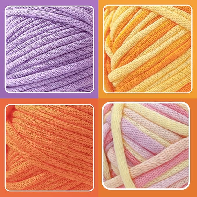 4x50g Beginner Crochet Yarn for Crocheting and Knitting; Beginner Easy Yarn kit with Tool Set (Macaron+Yellow+Orange+Purple, 4 Skein)