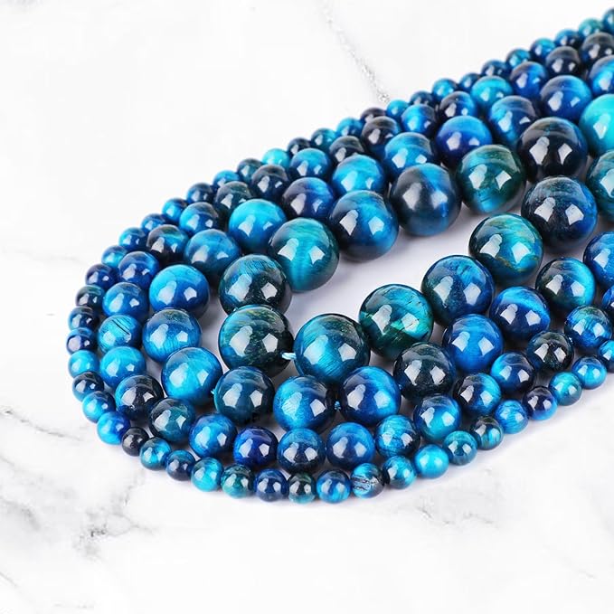 4mm 200pcs Natural Stone Round Beads Genuine Stone Beading Loose Gemstone DIY Charm Smooth Beads for Bracelets Necklaces Earrings Hole Size 1mm (Aquamarine Tiger's Eye 4mm)