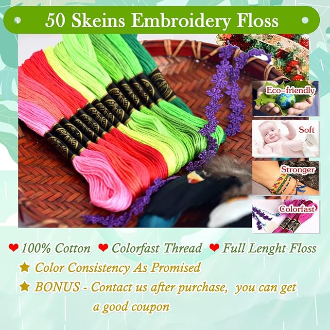 Friendship Bracelet String 500 Skeins Rainbow Color Embroidery Floss Cross Stitch Embroidery Thread Cotton Floss Bracelet Yarn, Craft Floss(Classic Color)（50skeins x10 Pack）