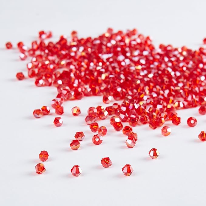 1100pcs Red 4mm Bicone Crystal Beads for Jewelry Making – Faceted Glass Beads for DIY Bracelets, Necklaces, Earrings, Suncatchers, Crafts, and Loc Sprinkles