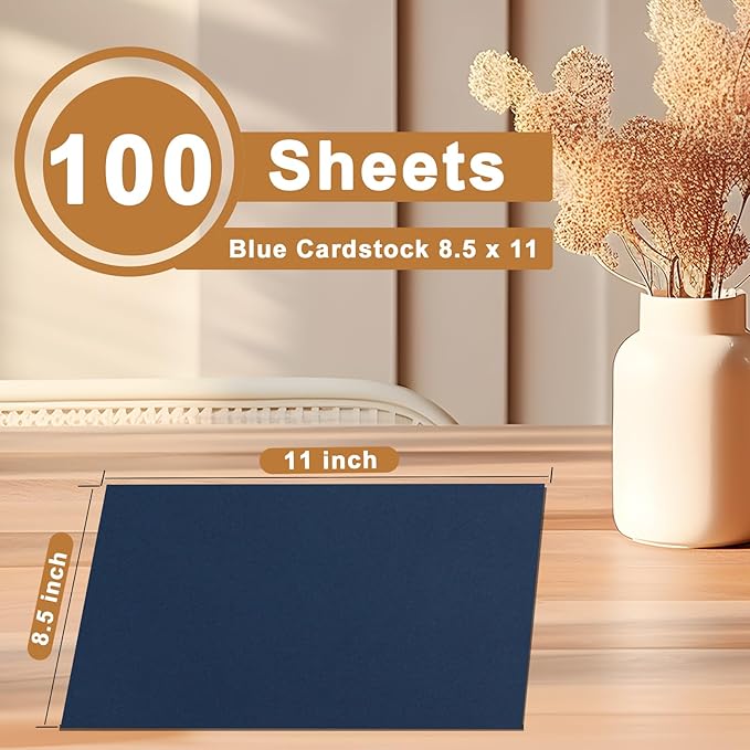 100 Sheets Navy Blue Cardstock 8.5 x 11 Scrapbooking Paper, 75lb Dark Blue Certificate Paper Card Stock for Cards Making, Greeting Cards, Wedding Invitations, Menus