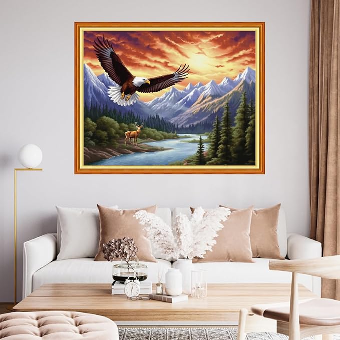 Findvoor Stamped Cross Stitch Kits for Beginner Embroidery Kits for Beginners Adults DIY 11CT Cross Stitch Patterns Needlepoint Kits Crossstitching Kits-Soaring Eagle in The Sky 16x20 inch